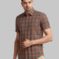 Parx Men Green Checks Slim Fit Cotton Half Sleeve Cutaway Collar Shirt