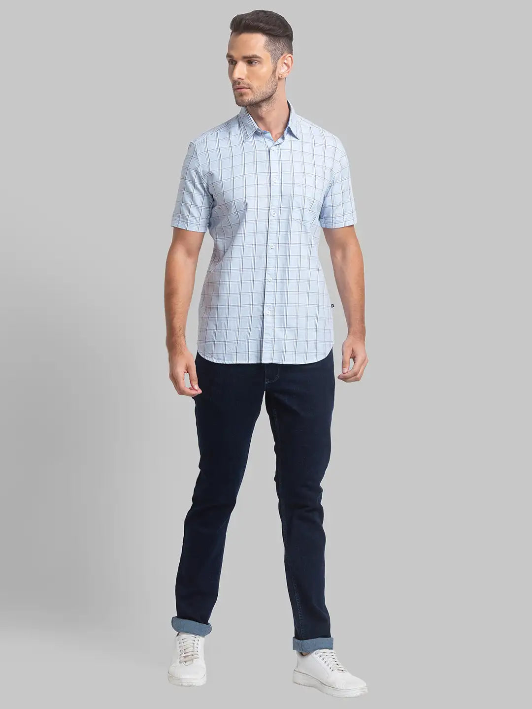 Men Slim Fit Light Grey Shirt