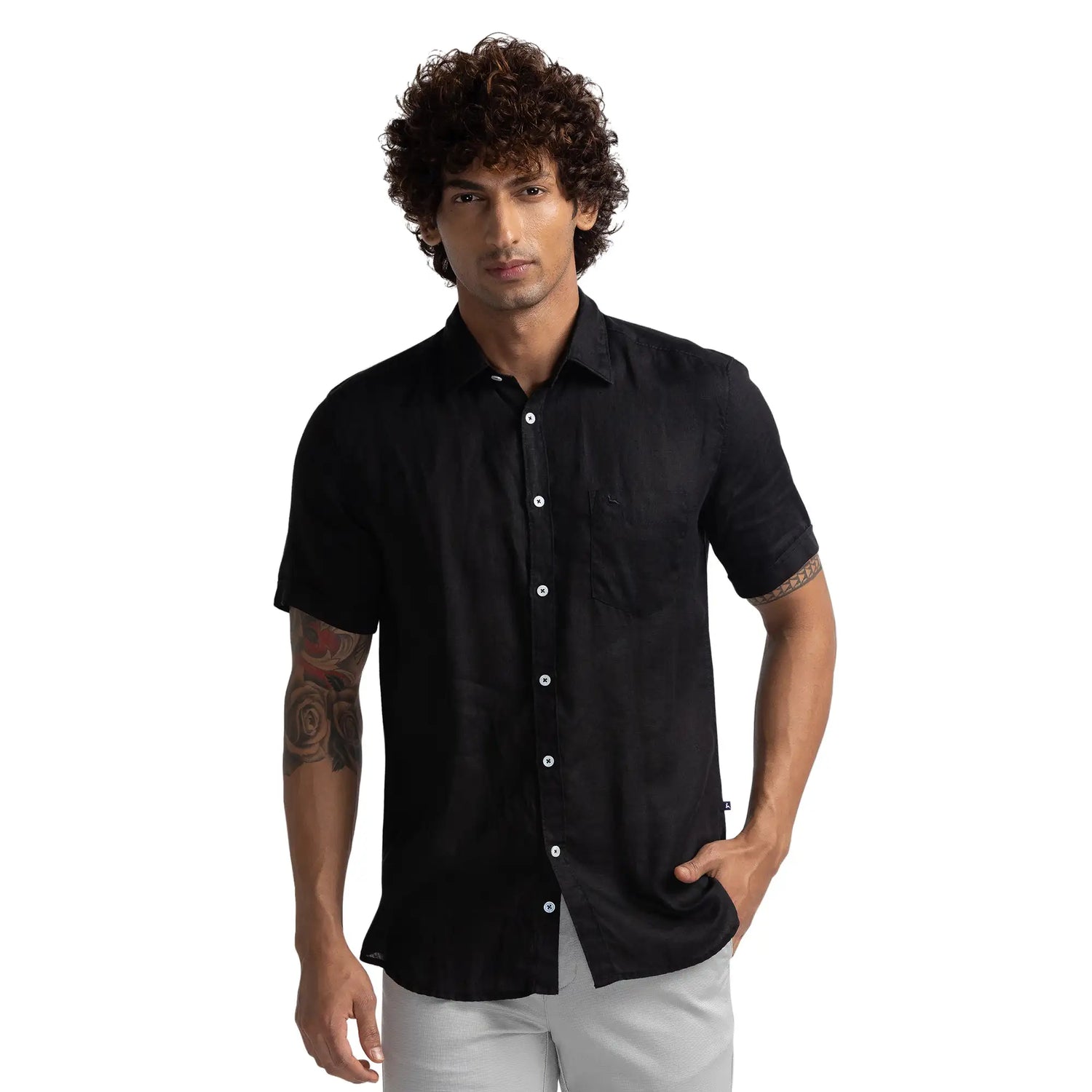 Mens black linen short sleeve shirt shop