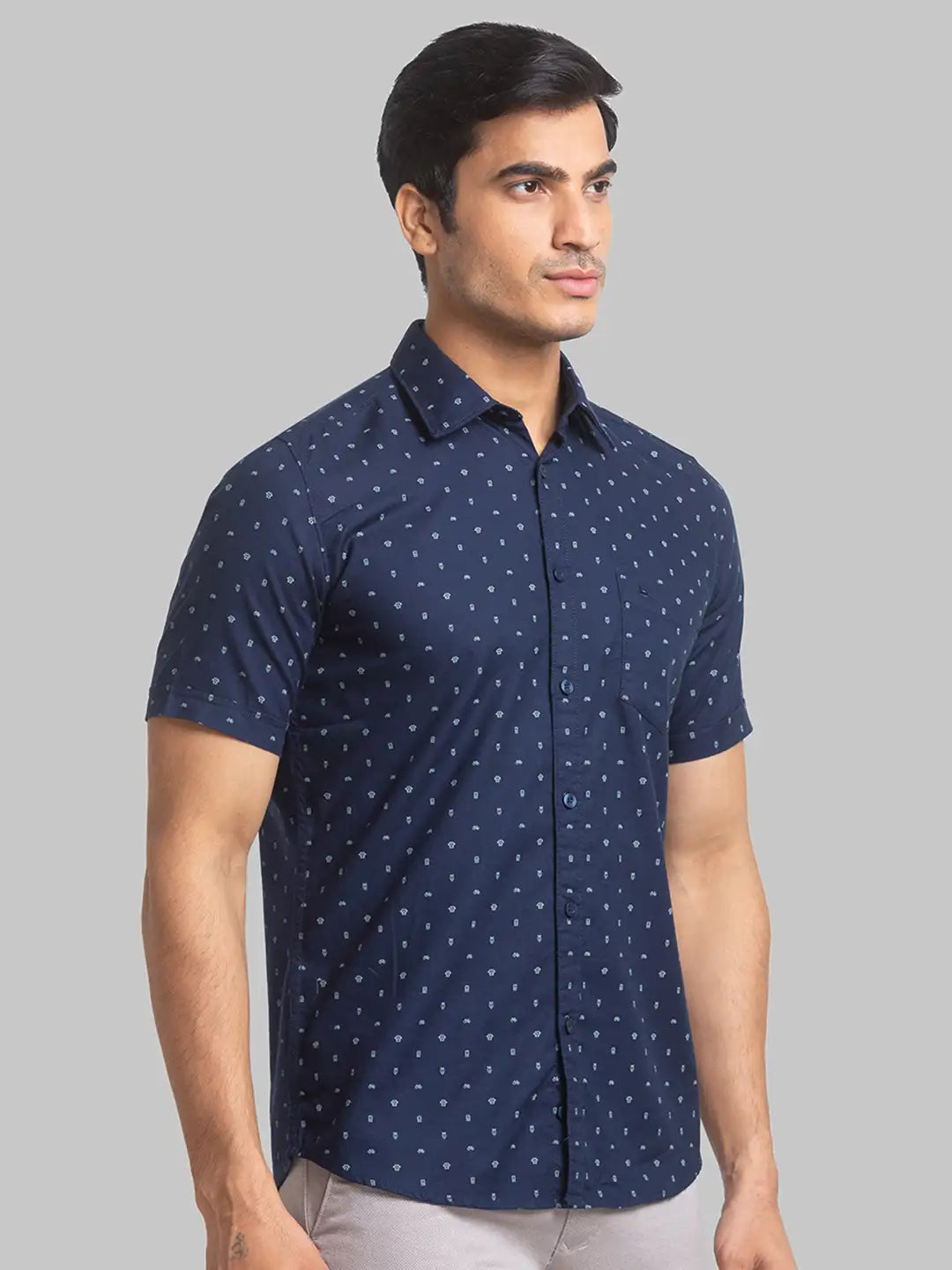 Parx Men Blue Print Slim Fit Cotton Half Sleeve Shirts – MyRaymond