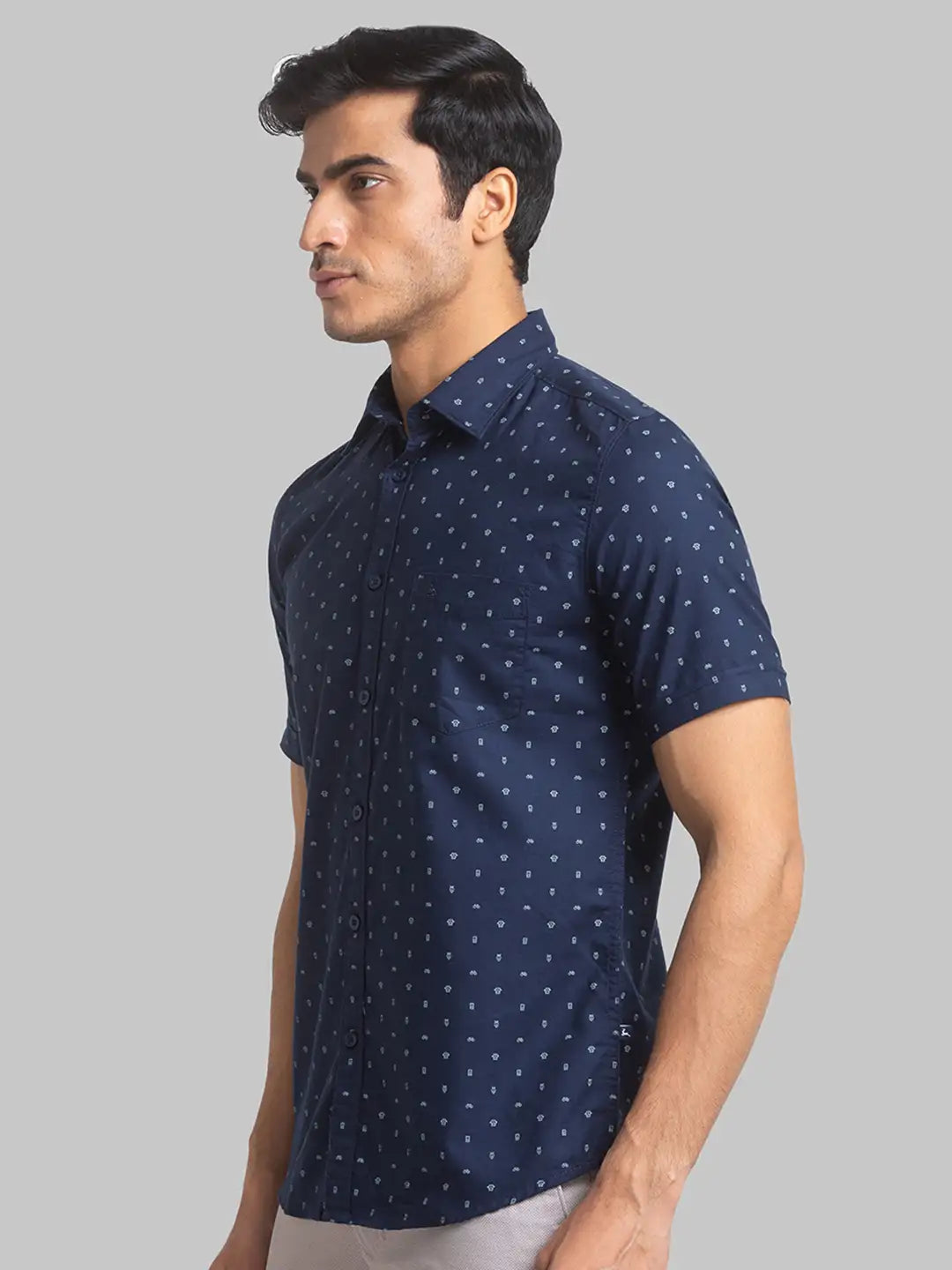 Parx Men Blue Print Slim Fit Cotton Half Sleeve Shirts – MyRaymond