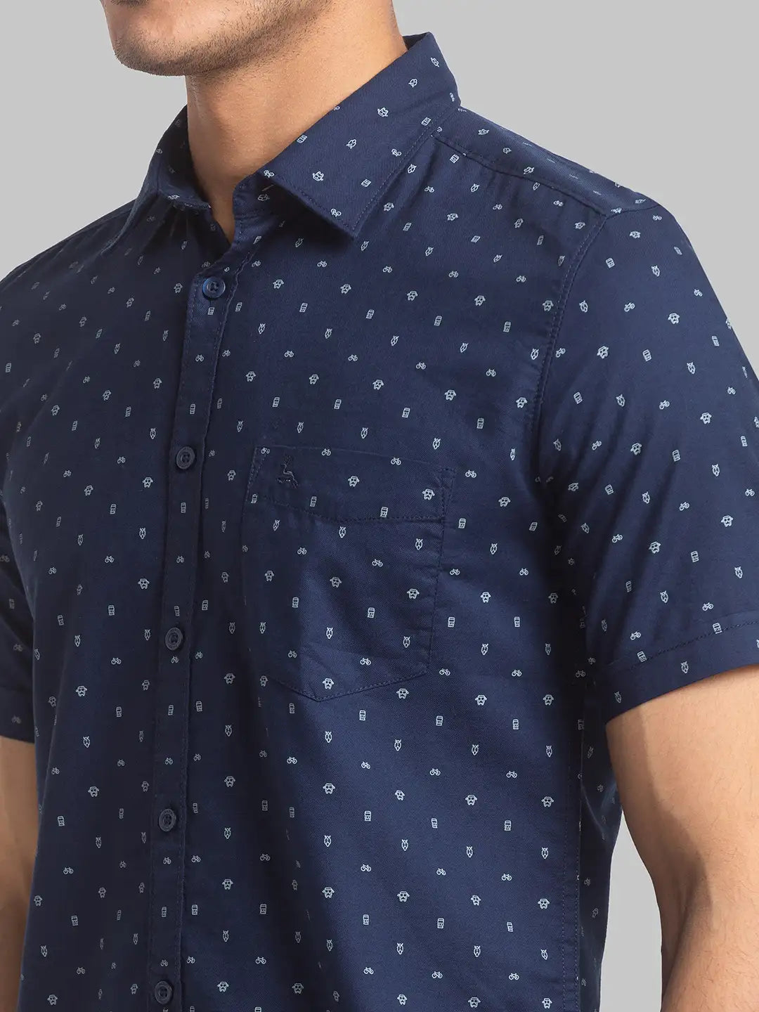 Parx Men Blue Solid Slim Fit Cotton Half Sleeve Shirts