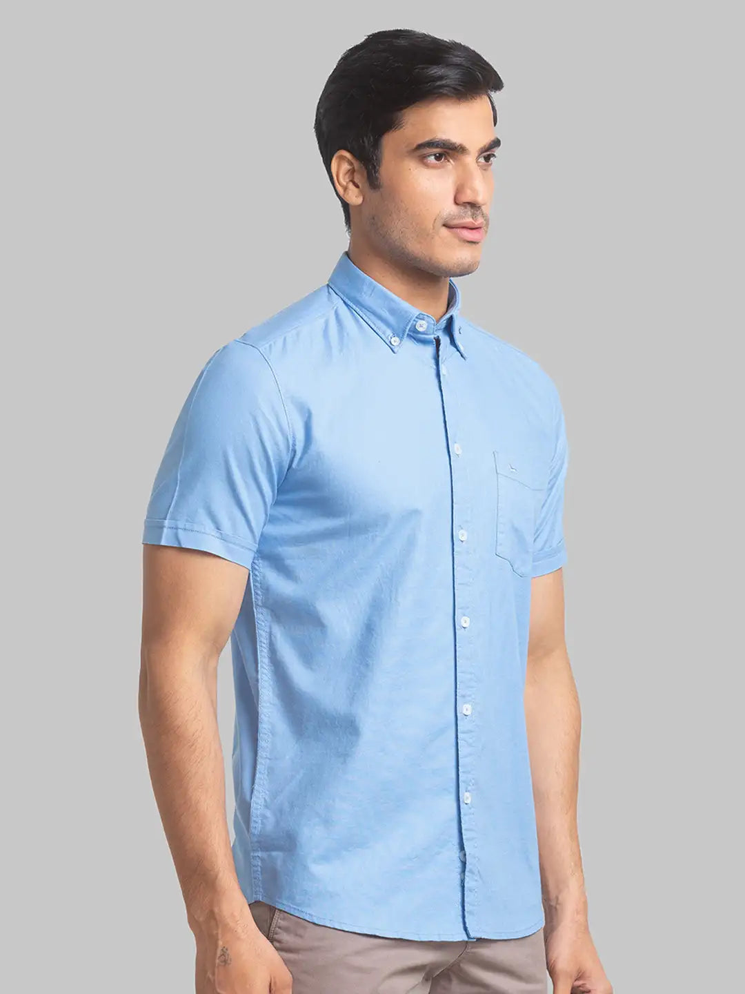 Parx Men Blue Print Slim Fit Cotton Half Sleeve Shirts