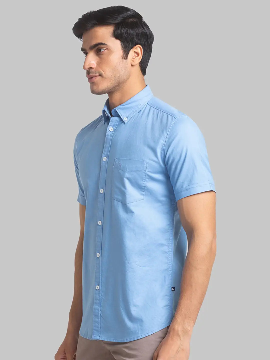 Parx Men Blue Solid Slim Fit Cotton Half Sleeve Shirts – MyRaymond