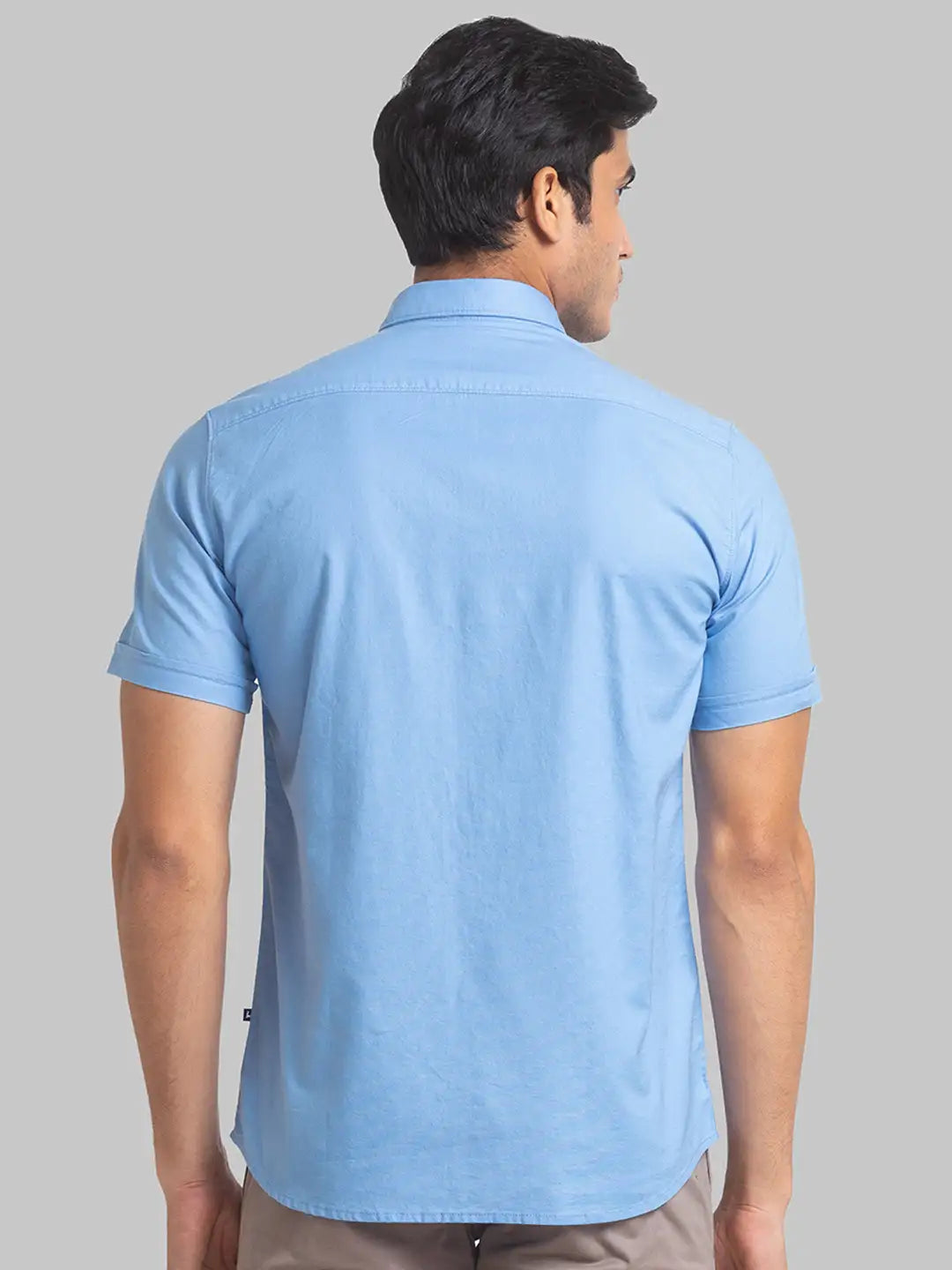 Parx Men Blue Solid Slim Fit Cotton Half Sleeve Shirts – MyRaymond