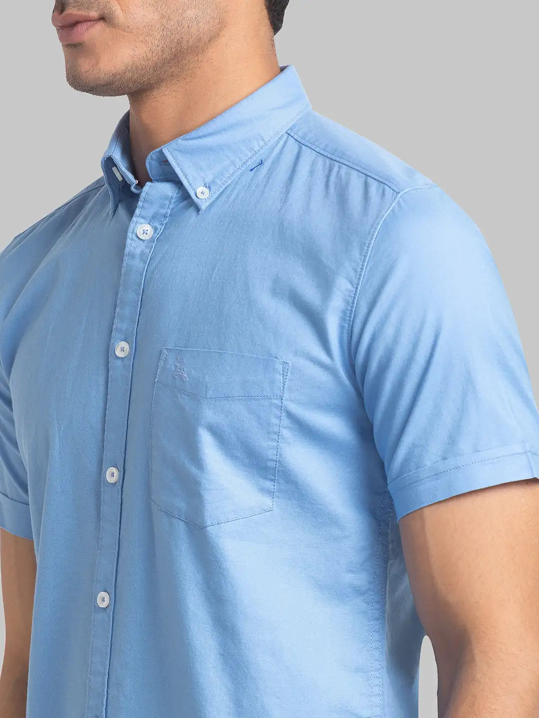 Parx Men Blue Solid Slim Fit Cotton Half Sleeve Shirts – MyRaymond