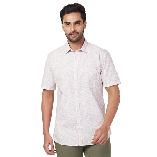 Parx Men Green Print Slim Fit Cotton Half Sleeve Cutaway Collar Shirt