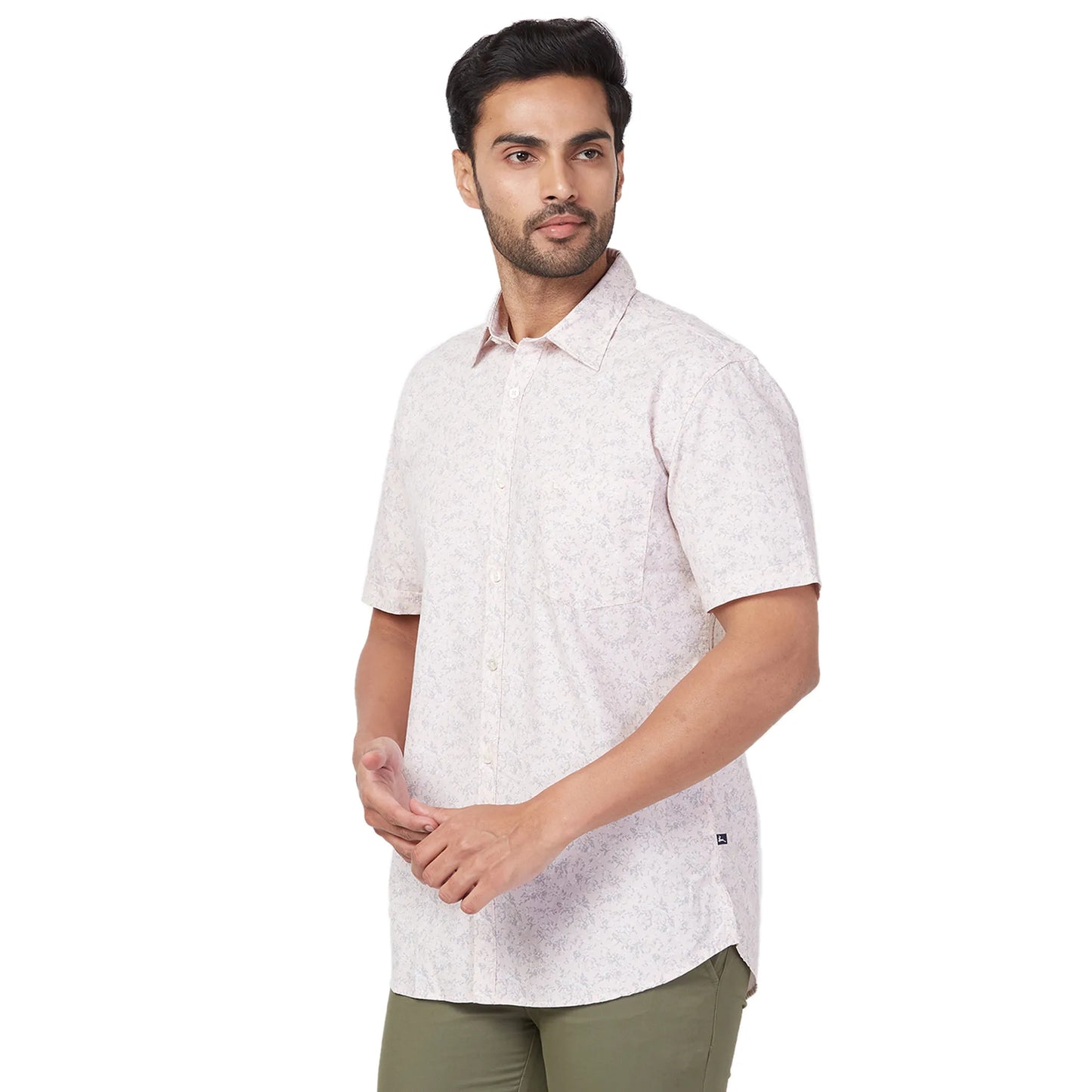 Parx Men Green Print Slim Fit Cotton Half Sleeve Cutaway Collar Shirt