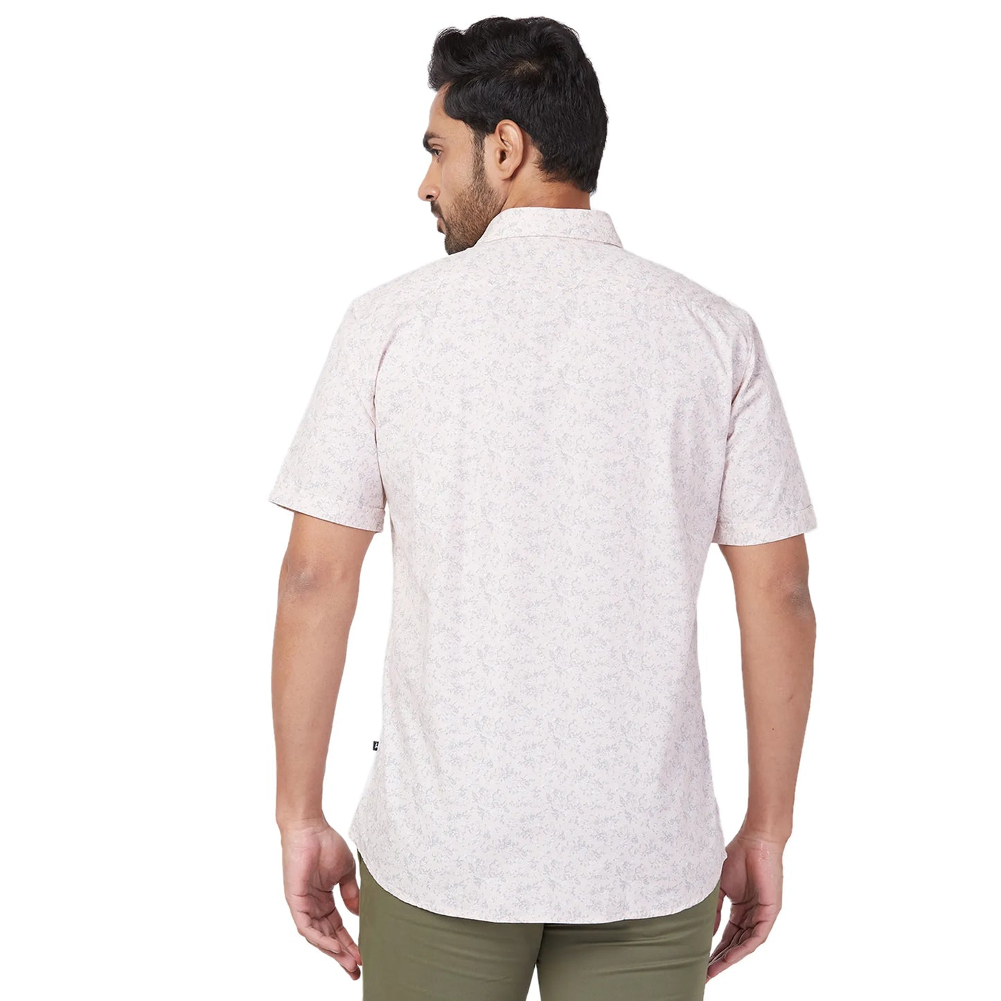 Parx Men Green Print Slim Fit Cotton Half Sleeve Cutaway Collar Shirt