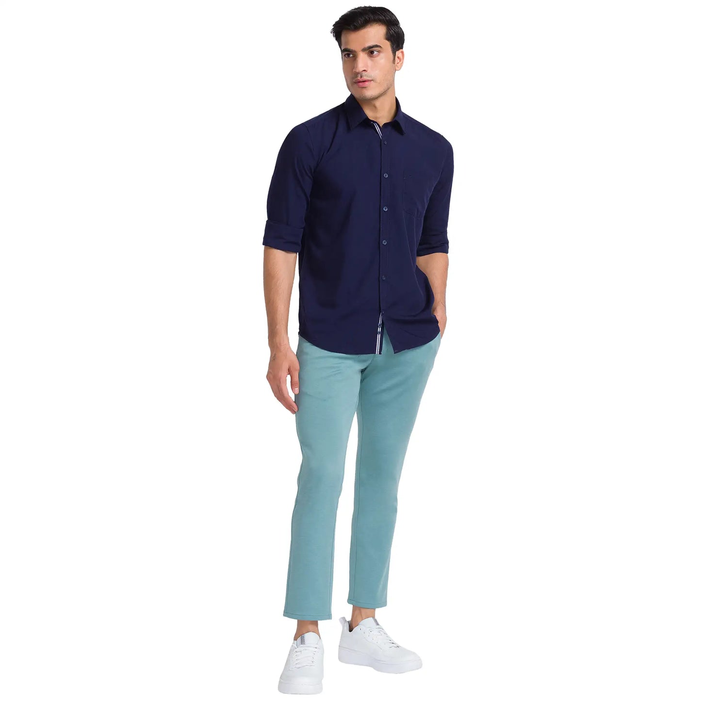 Men Slim Fit Blue Trouser