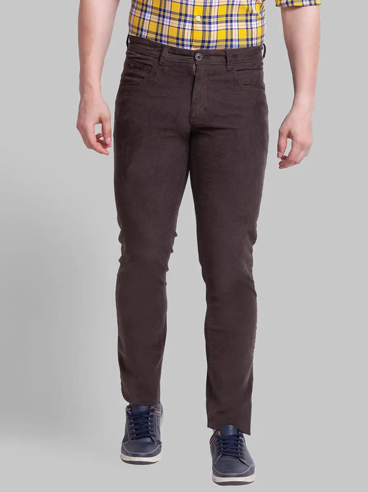 Men Tapered Fit Dark Brown Trouser