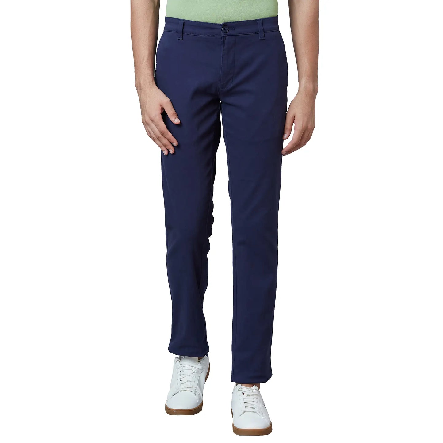 Parx Men Khaki Solid Low Rise Tapered Fit Cotton Blend Trouser