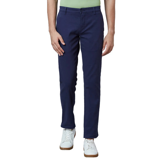 Parx Men Khaki Solid Low Rise Tapered Fit Cotton Blend Trouser