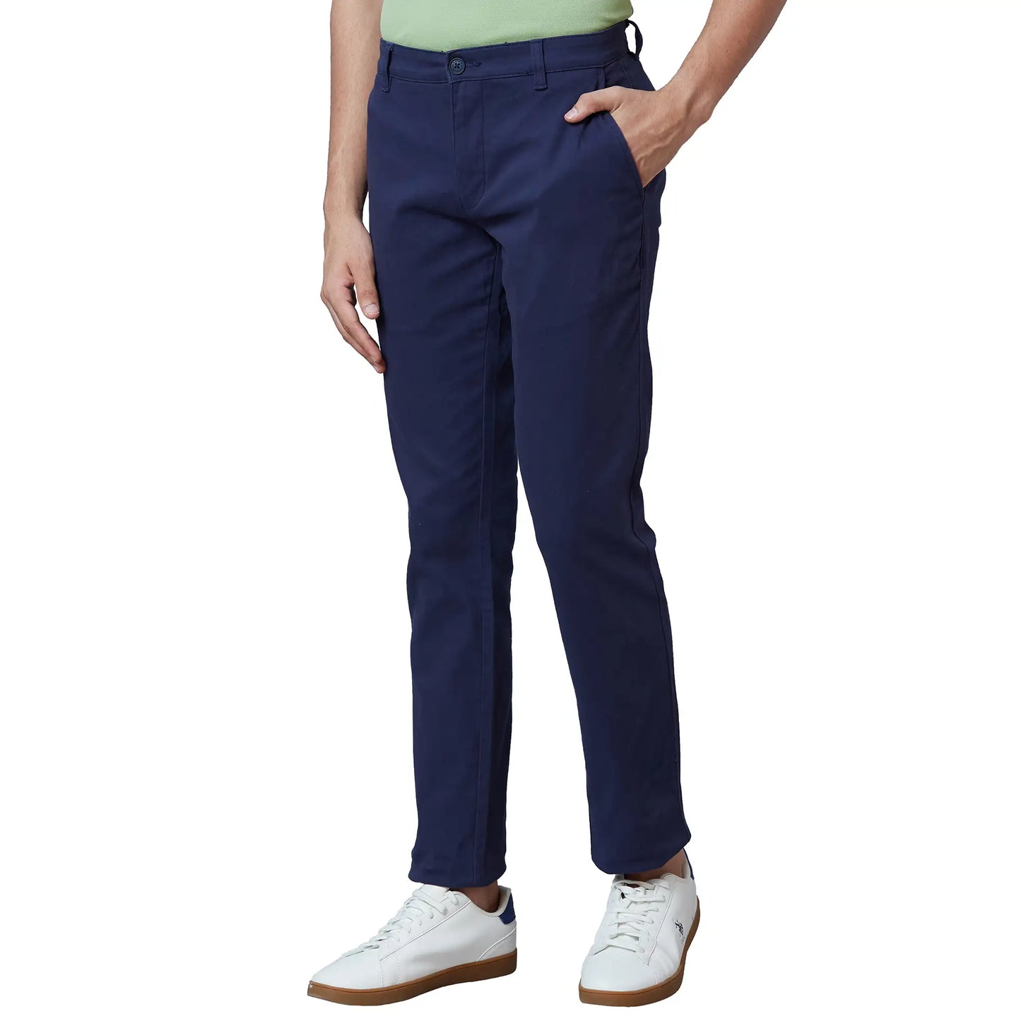 Parx Men Khaki Solid Low Rise Tapered Fit Cotton Blend Trouser
