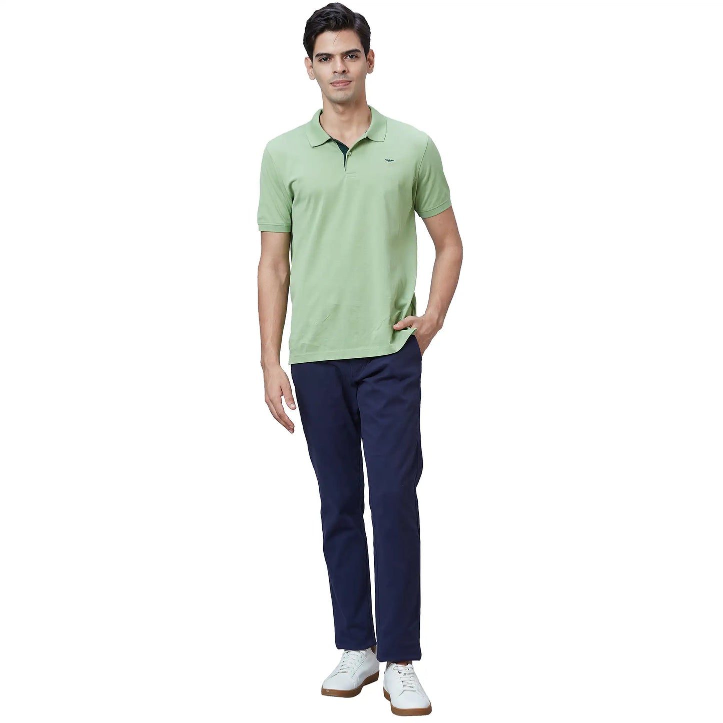 Parx Men Khaki Solid Low Rise Tapered Fit Cotton Blend Trouser
