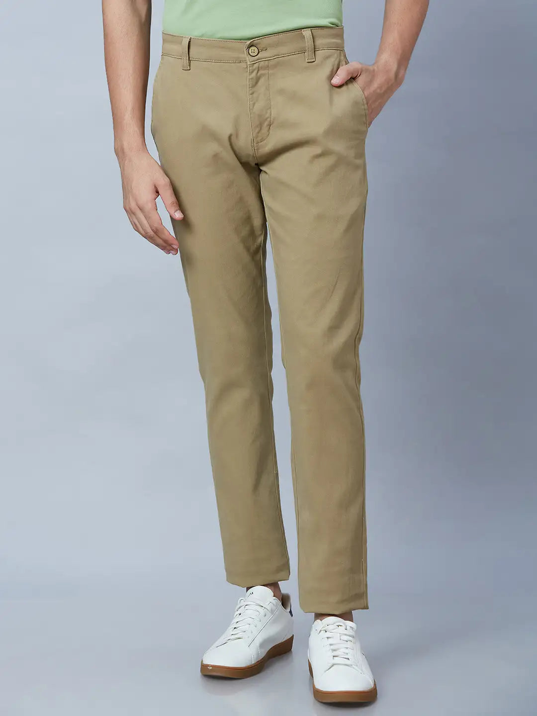 Parx Men Black Solid Low Rise Tapered Fit Cotton Blend Trouser