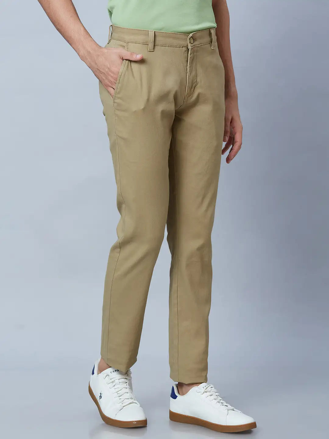 Parx Men Black Solid Low Rise Tapered Fit Cotton Blend Trouser