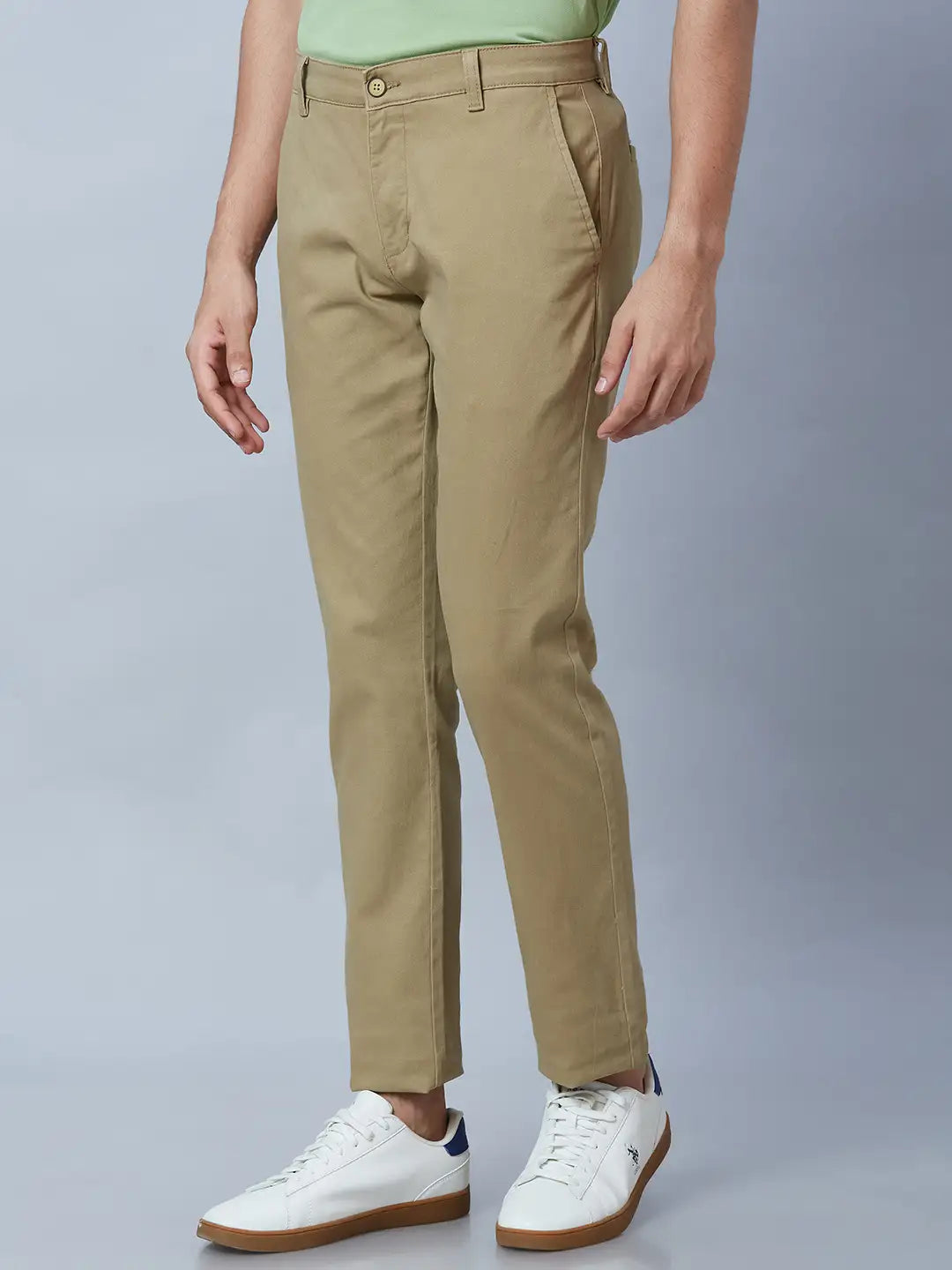 Parx Men Black Solid Low Rise Tapered Fit Cotton Blend Trouser