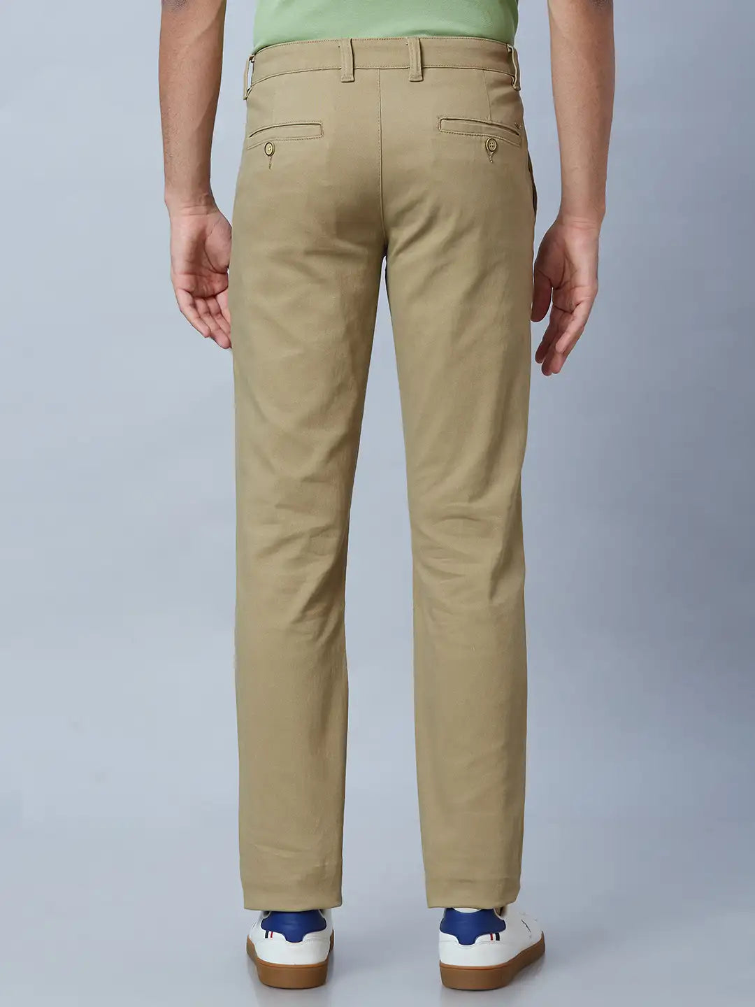 Parx Men Black Solid Low Rise Tapered Fit Cotton Blend Trouser