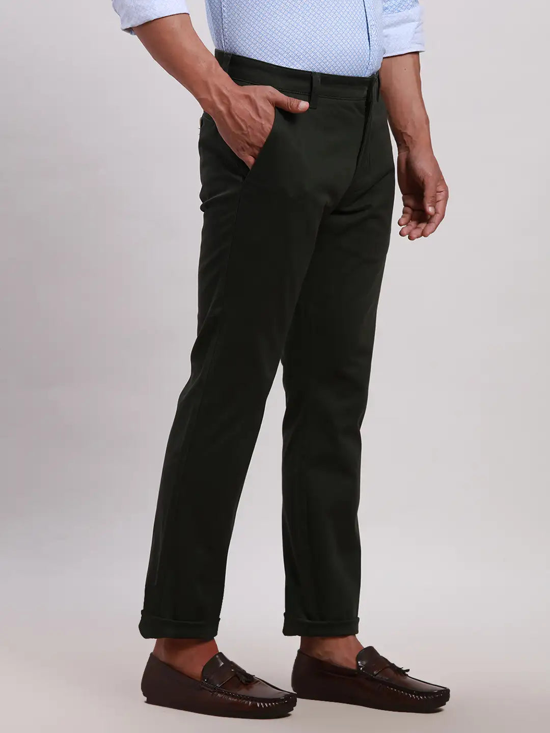 Parx Men Brown Tapered Fit Solid Cotton Spandex Trouser