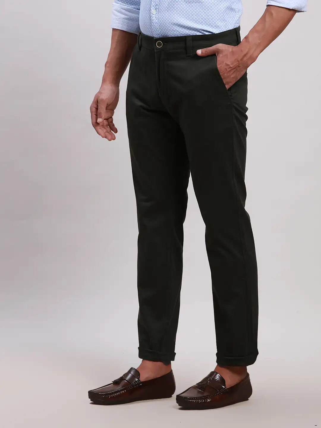 Parx Men Brown Tapered Fit Solid Cotton Spandex Trouser
