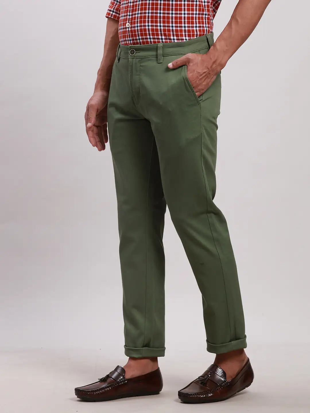 Parx Men Brown Tapered Fit Solid Cotton Spandex Trouser