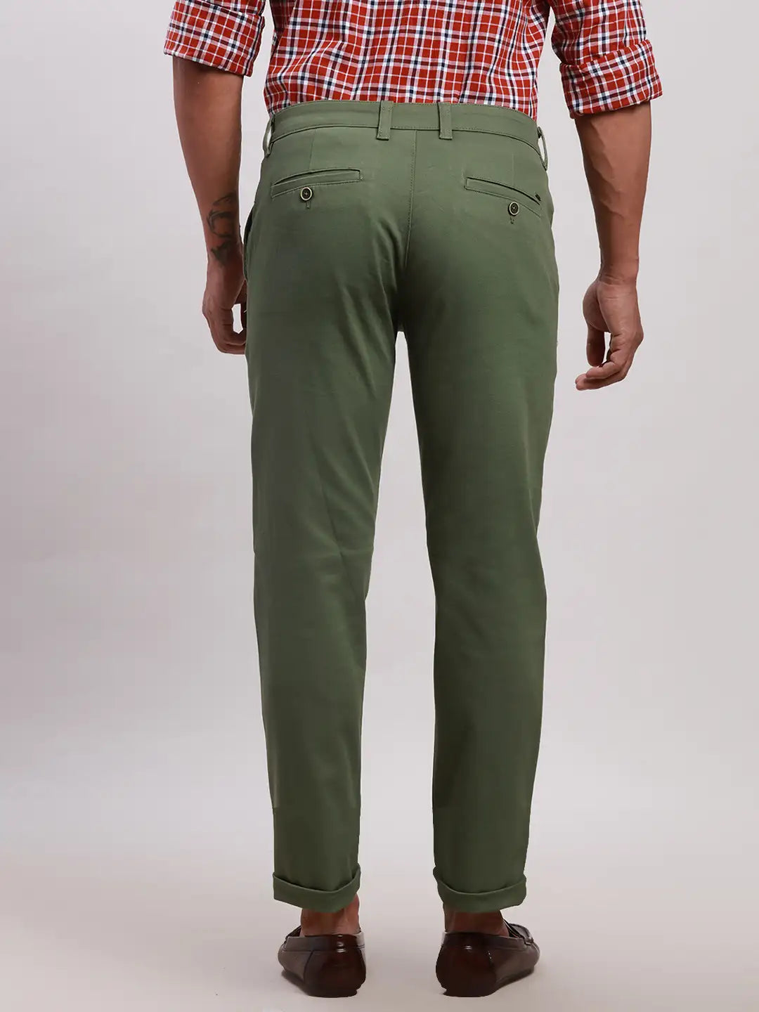 Parx Men Brown Tapered Fit Solid Cotton Spandex Trouser
