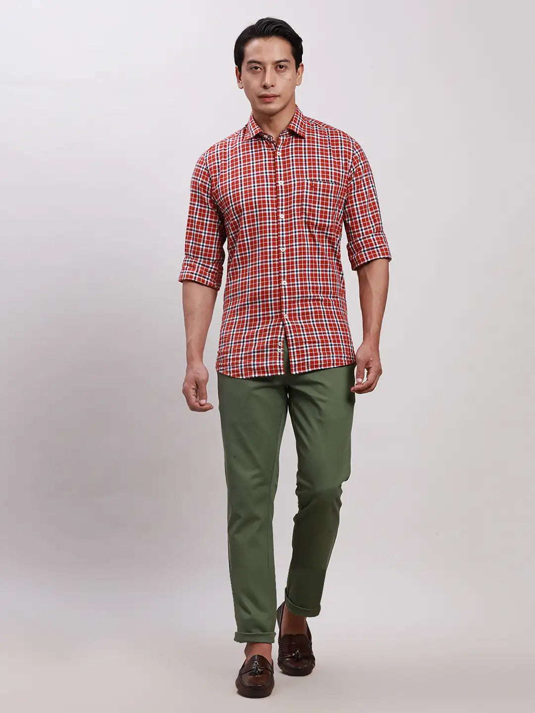 Parx Men Brown Tapered Fit Solid Cotton Spandex Trouser