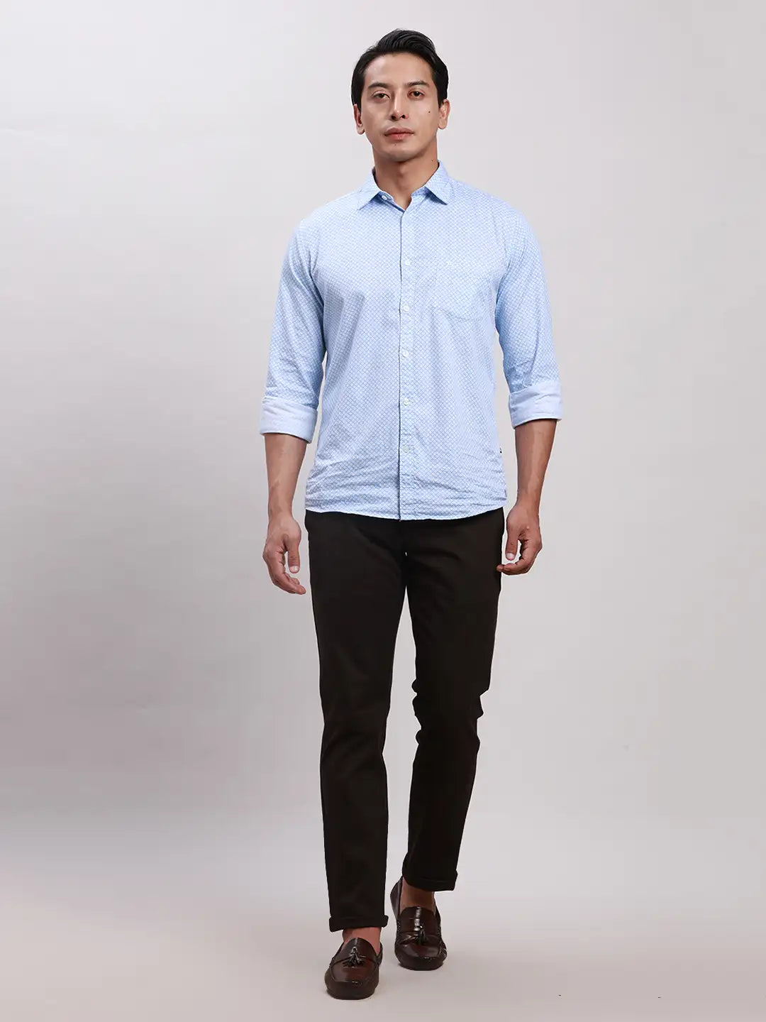 Parx Men Blue Tapered Fit Solid Cotton Spandex Trouser