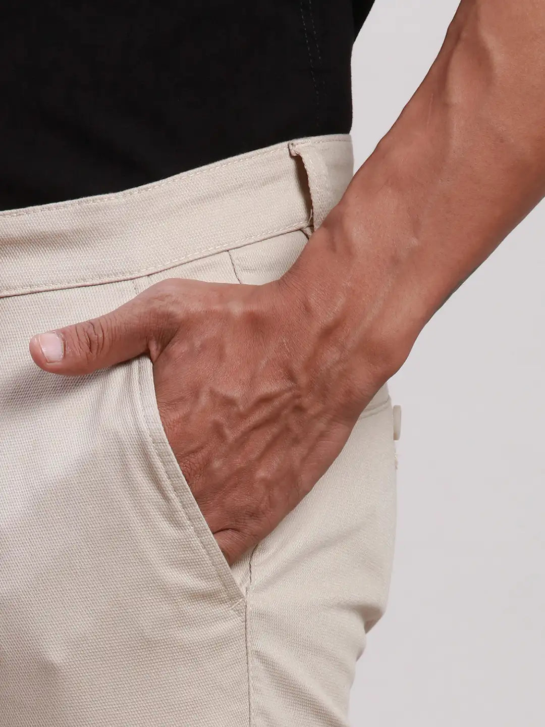 Parx Men Grey Tapered Fit Solid Cotton Spandex Trouser