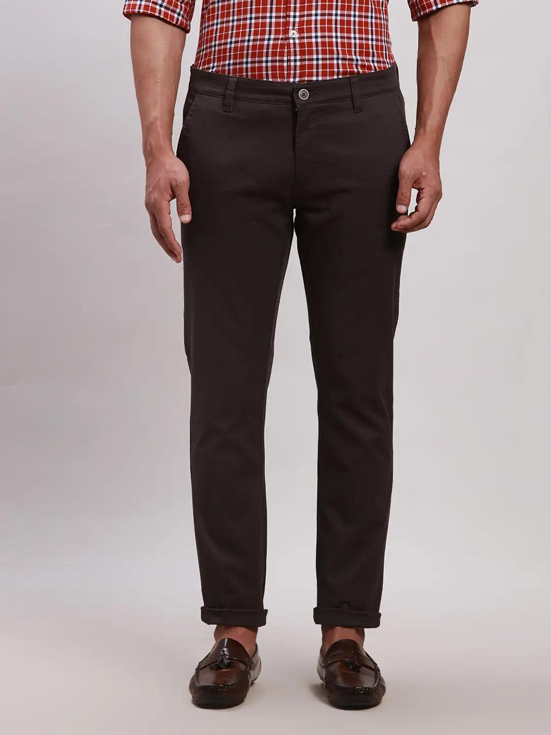 Parx Men Grey Tapered Fit Solid Cotton Spandex Trouser – MyRaymond