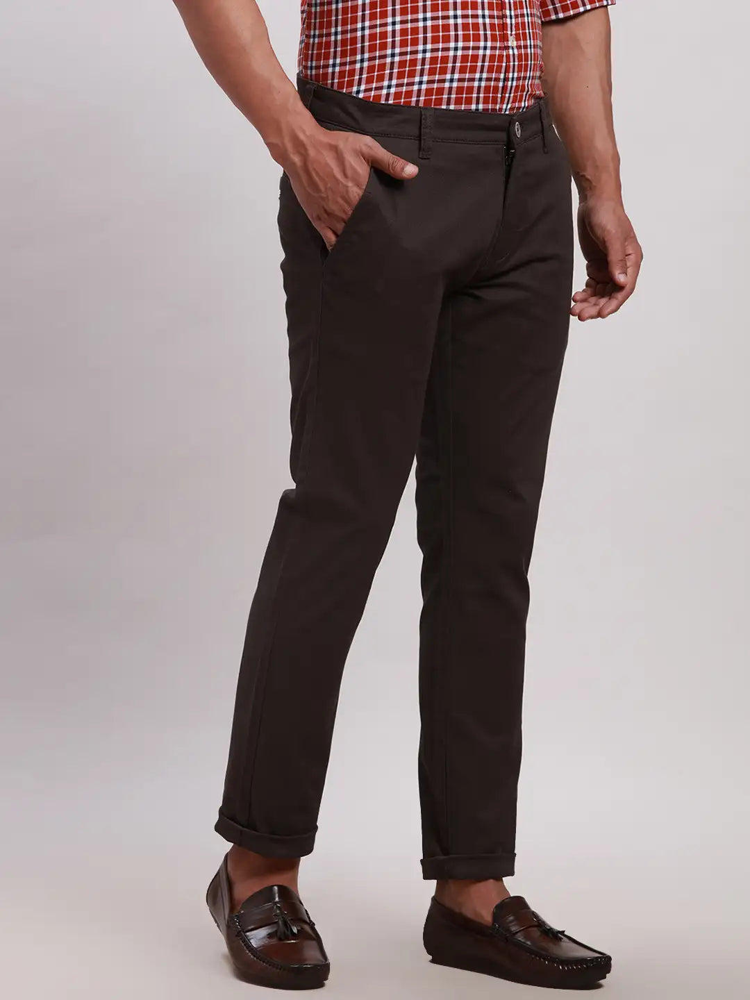 Parx Men Black Tapered Fit Solid Cotton Spandex Trouser