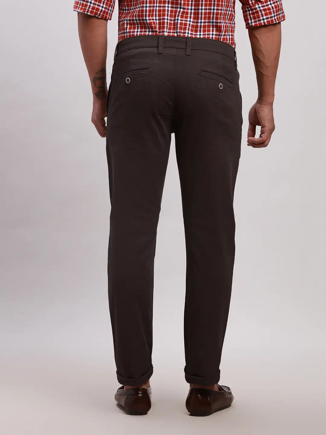 Parx Men Black Tapered Fit Solid Cotton Spandex Trouser