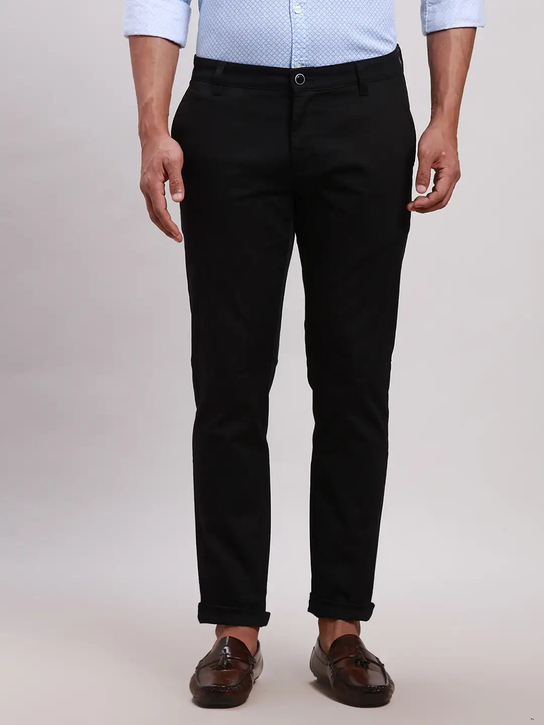 Parx Men Grey Tapered Fit Solid Cotton Spandex Trouser – MyRaymond