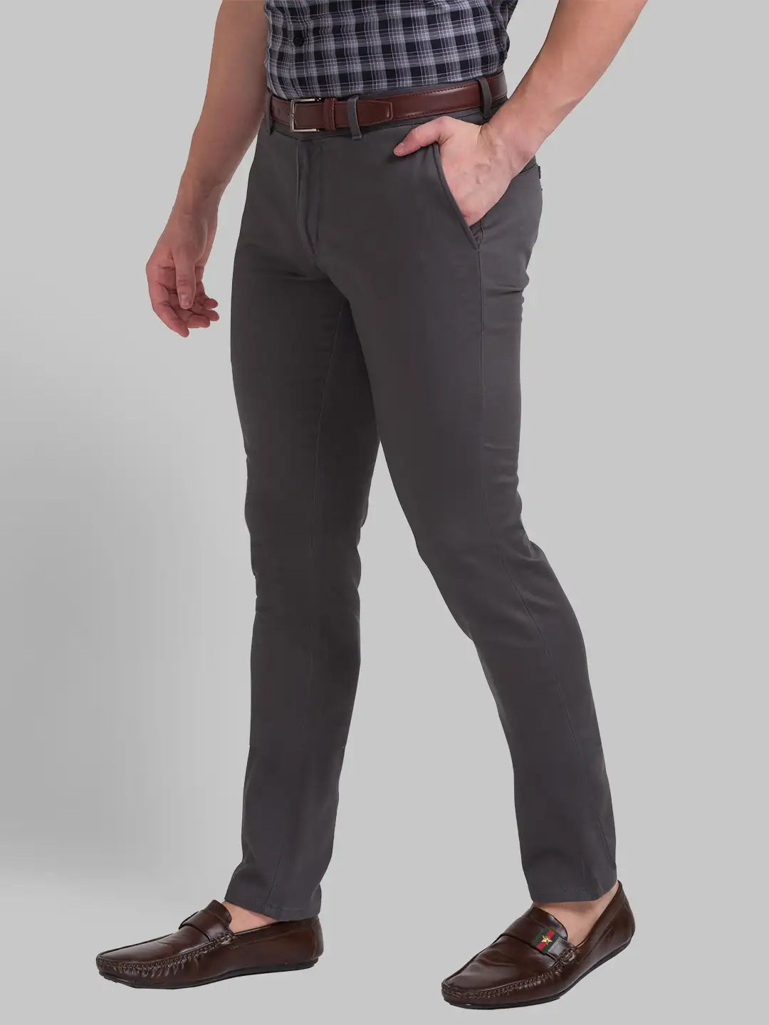 Men Slim Fit Dark Khaki Chinos
