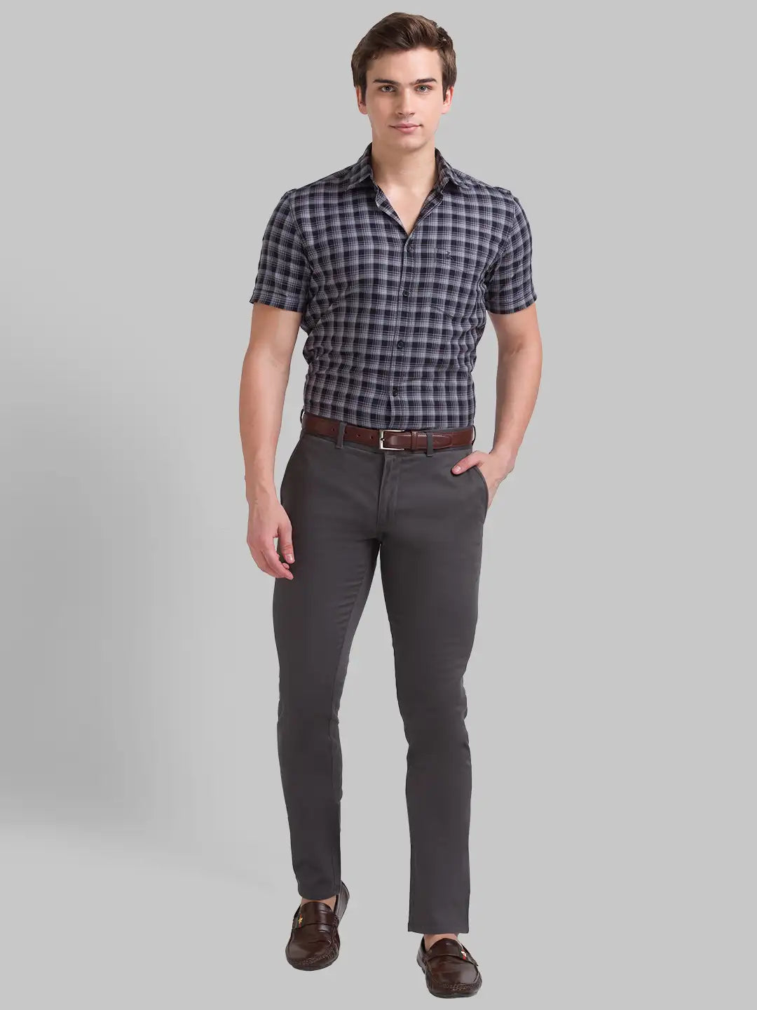 Men Slim Fit Dark Khaki Chinos