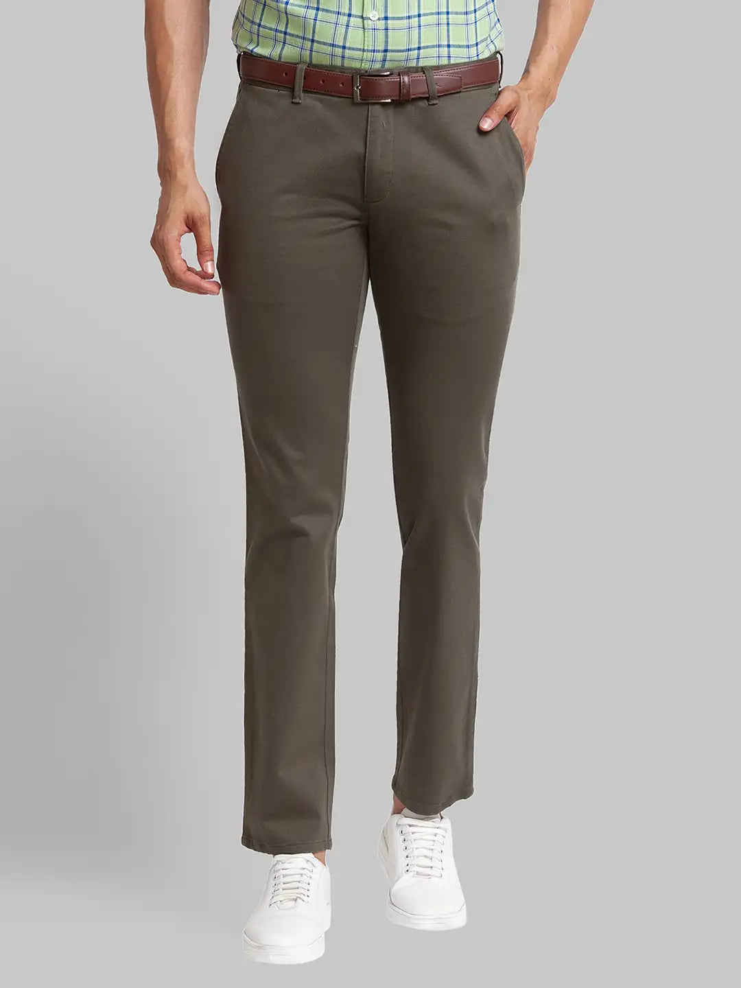 Men Tapered Fit Brown Chinos & Trouser