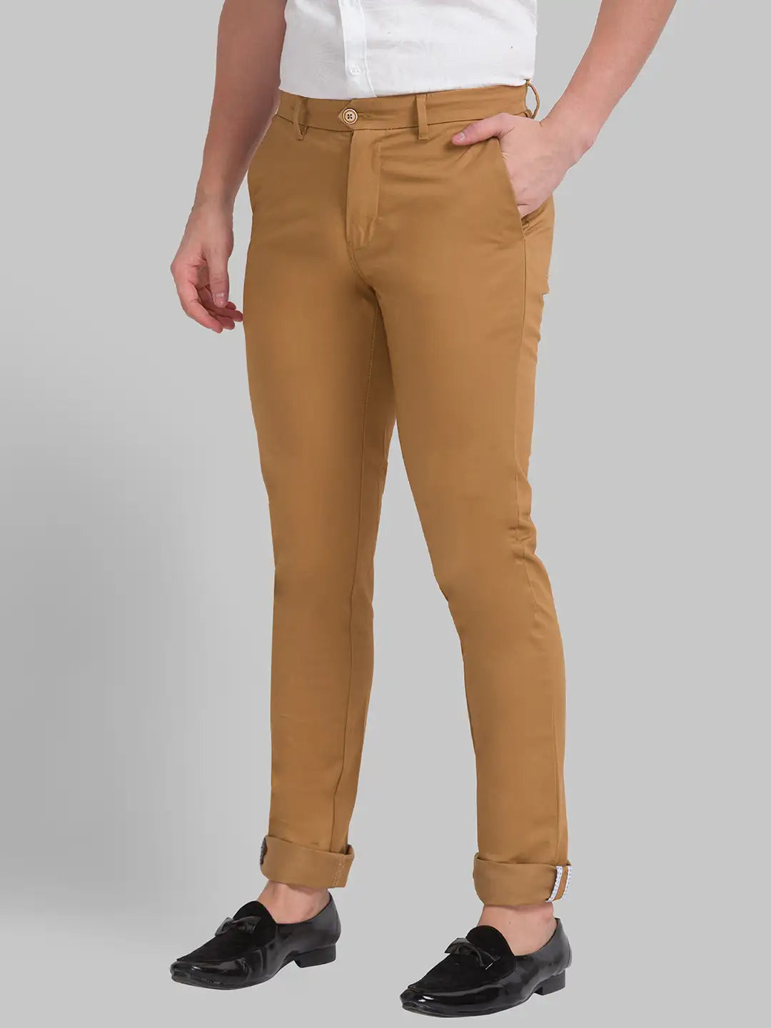 Men Super Slim Fit Khaki Chinos