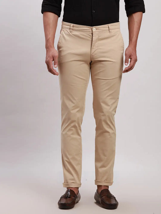 Men Grey Super Slim Fit Solid Cotton Blend Trouser