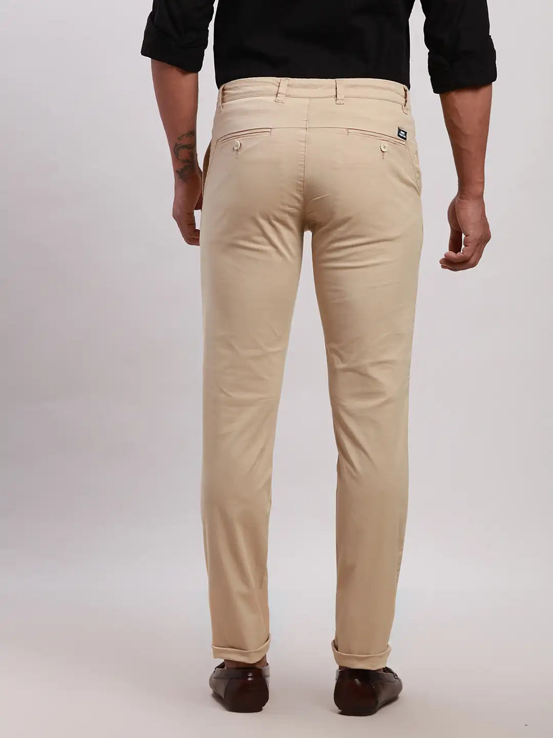 Men Khaki Super Slim Rfd Overdyed Cotton Blend Trouser