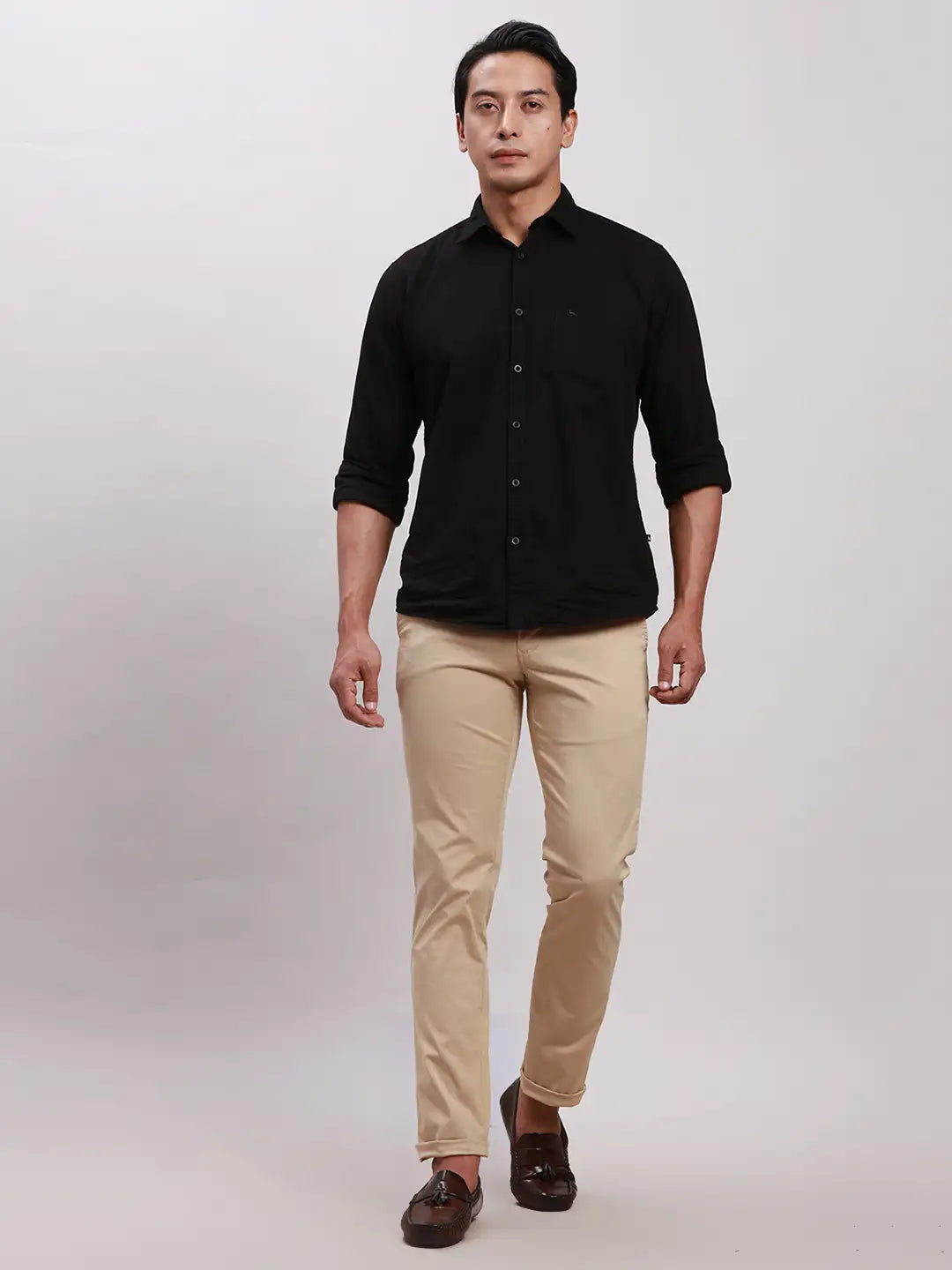 Men Grey Super Slim Fit Solid Cotton Blend Trouser