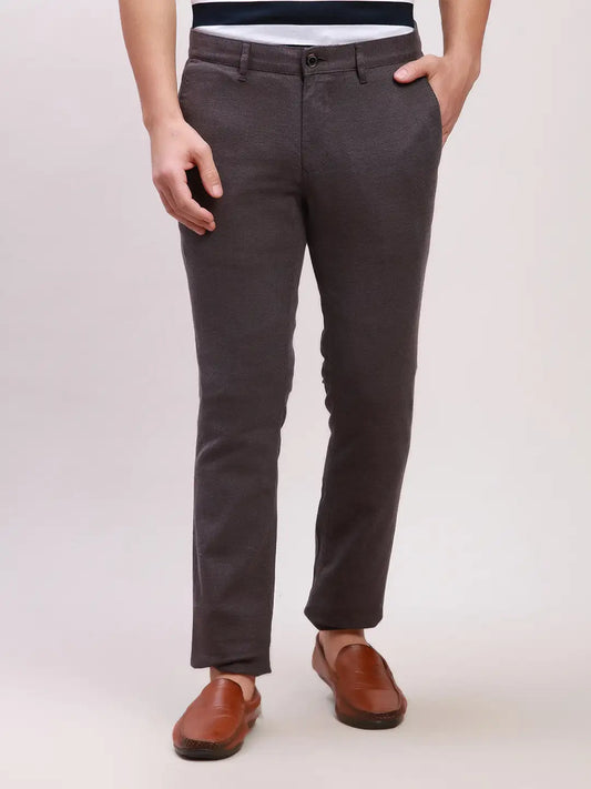 Parx Men Grey Print Super Slim Fit Cotton Blend Trousers