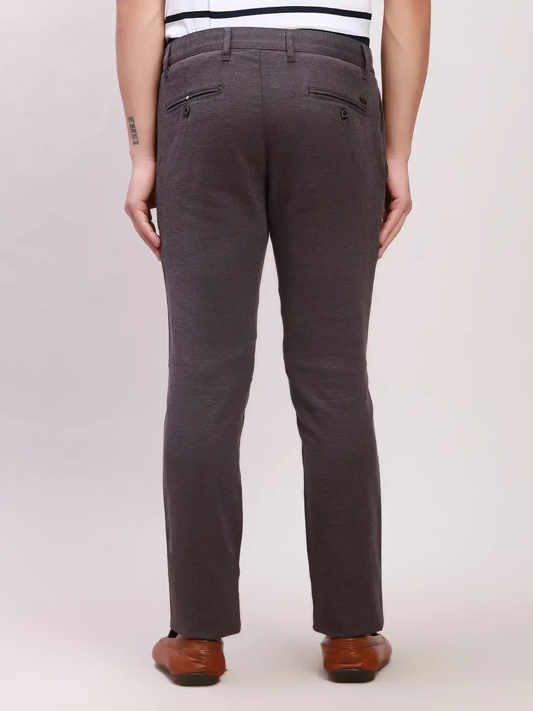 Parx Men Grey Print Super Slim Fit Cotton Blend Trousers