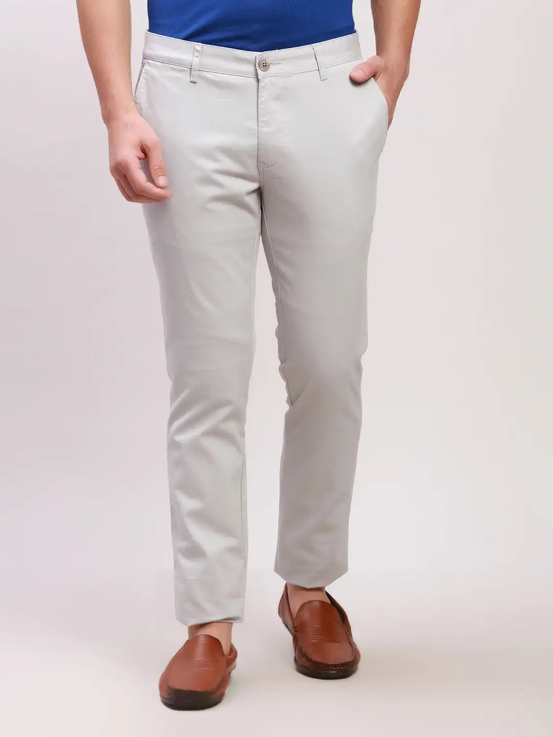 Parx Men Khaki Solid Super Slim Fit Cotton Blend Trousers