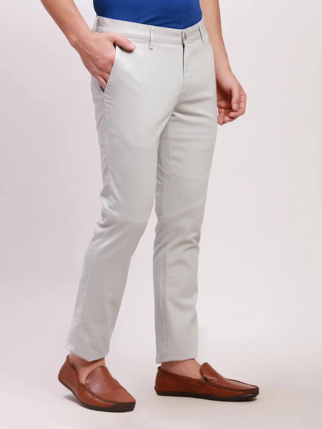Parx Men Khaki Solid Super Slim Fit Cotton Blend Trousers