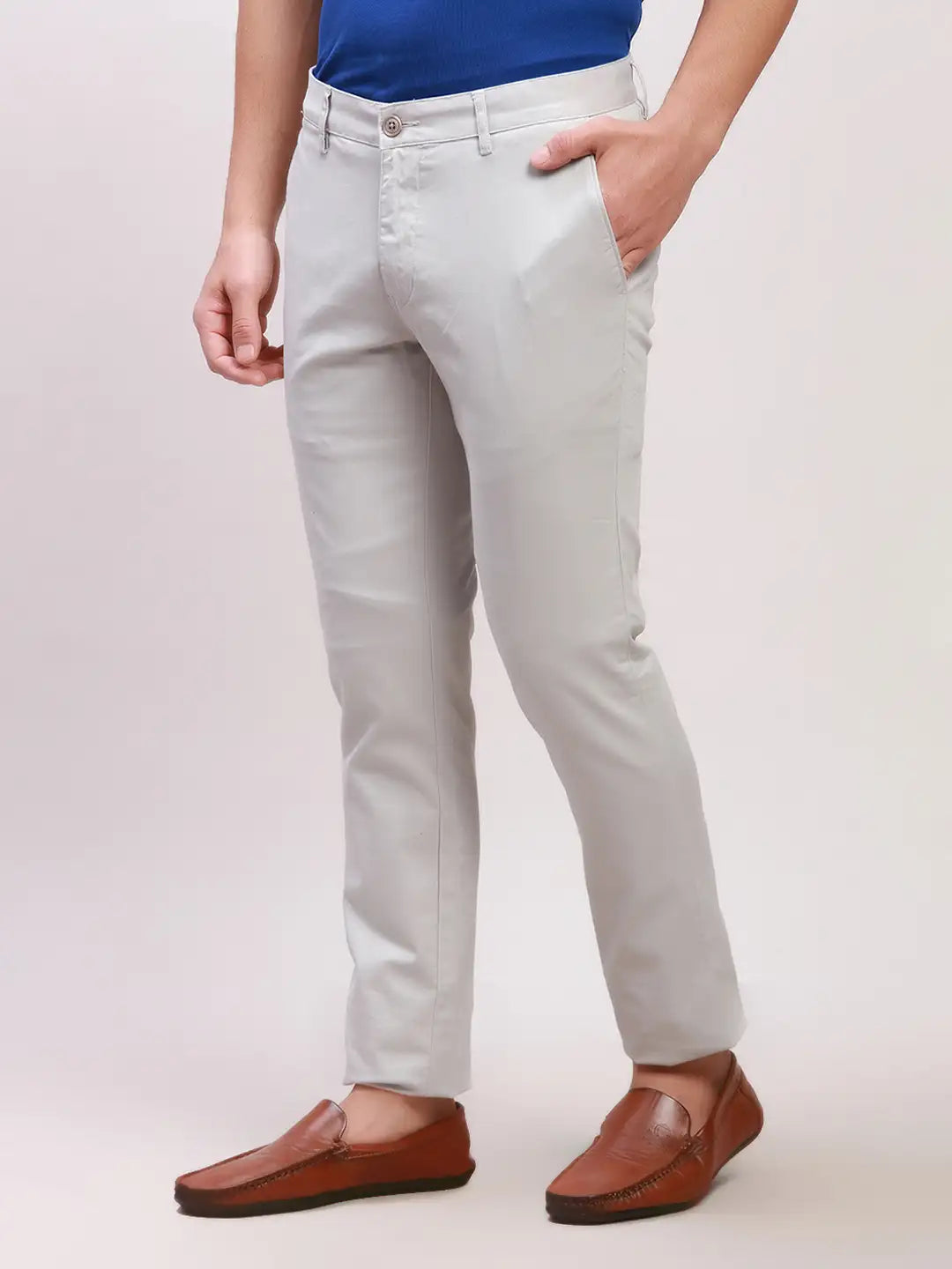 Parx Men Khaki Solid Super Slim Fit Cotton Blend Trousers