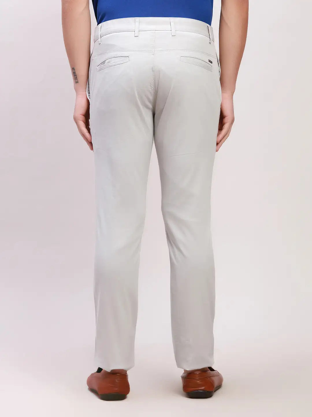 Parx Men Khaki Solid Super Slim Fit Cotton Blend Trousers