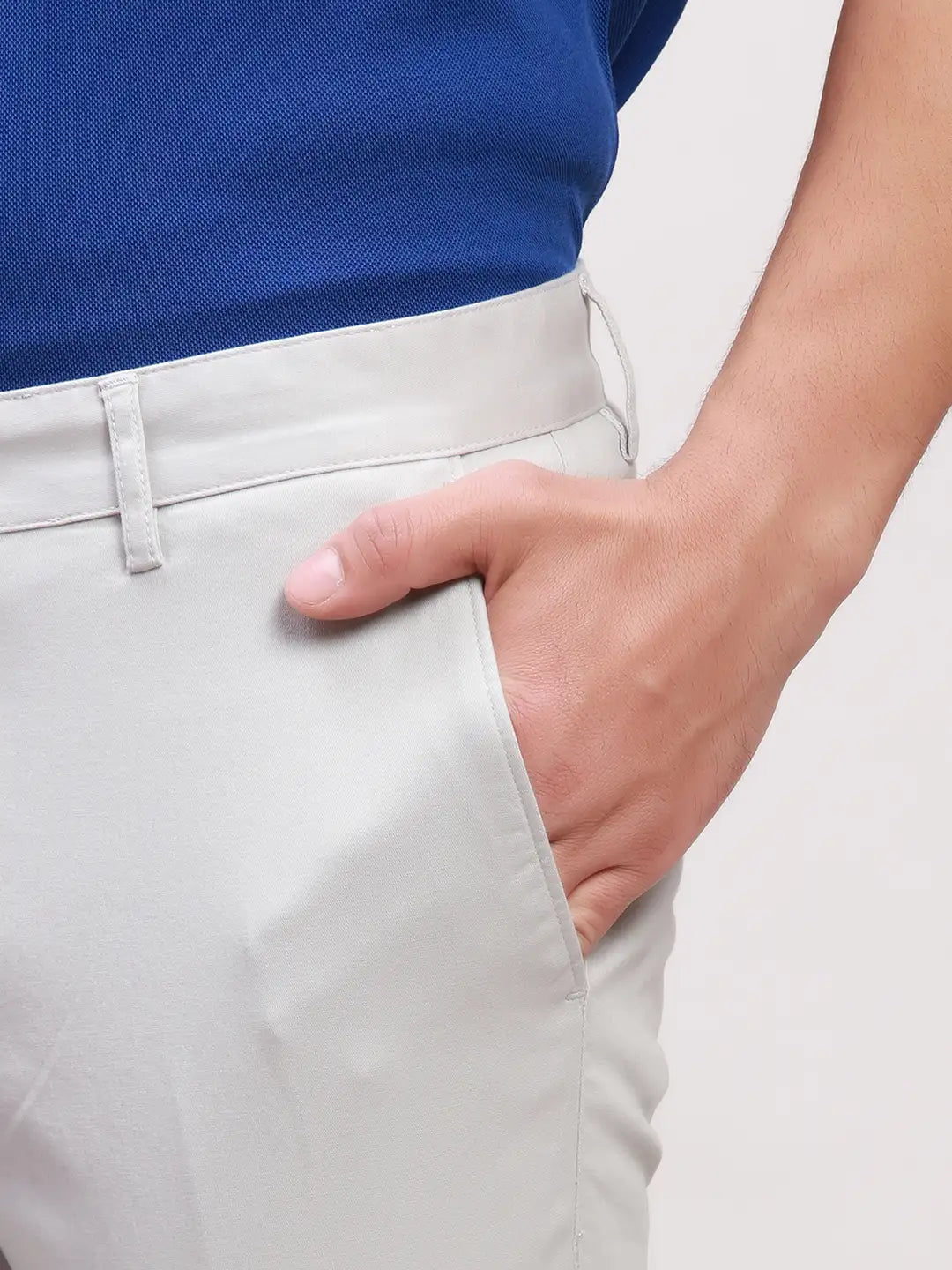 Parx Men Khaki Solid Super Slim Fit Cotton Blend Trousers