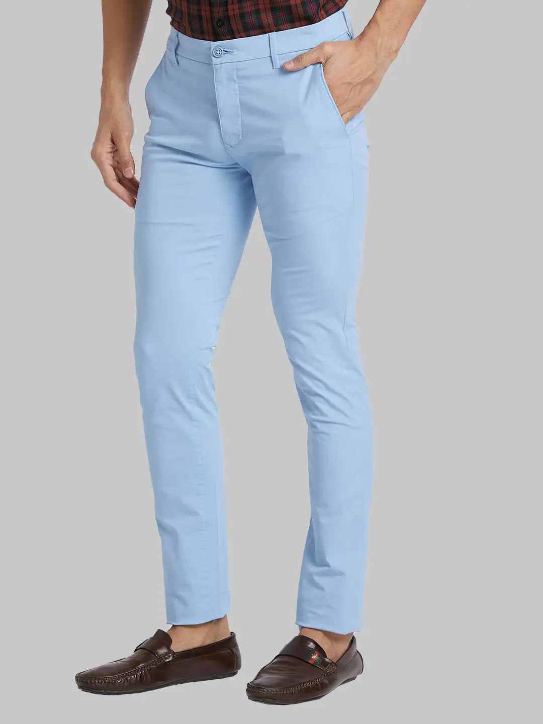 Men Slim Tapered Fit Blue Trouser