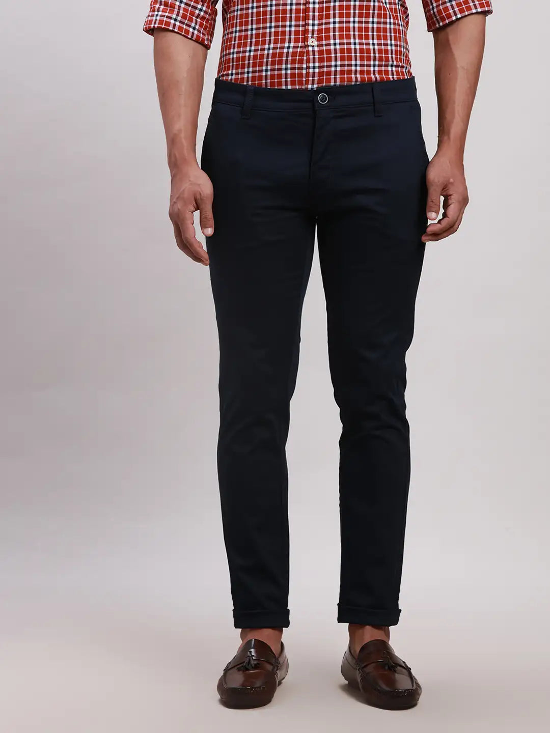 Parx Men Grey Super Slim Fit Solid Cotton Spandex Trouser